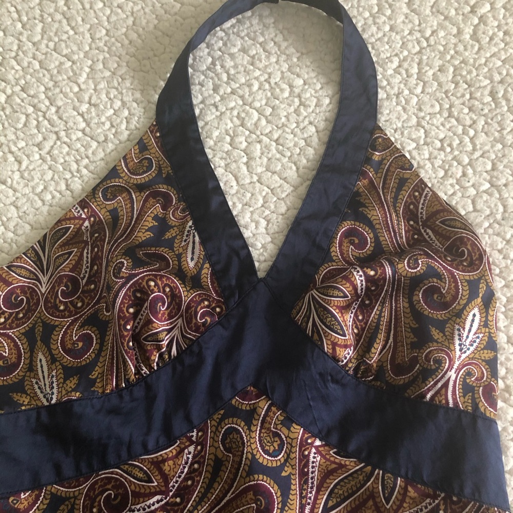 Michael Kors Silk Blue/Brown Paisley Halter Top - Picture 2 of 8